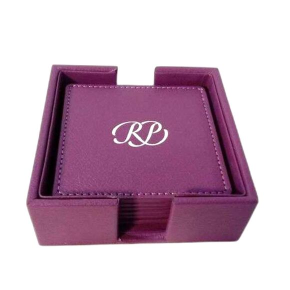 Russian Pointe (RP) Coaster Set - Purple Coaster Gift Set - 6 Leather Coasters - Picture 1 of 6